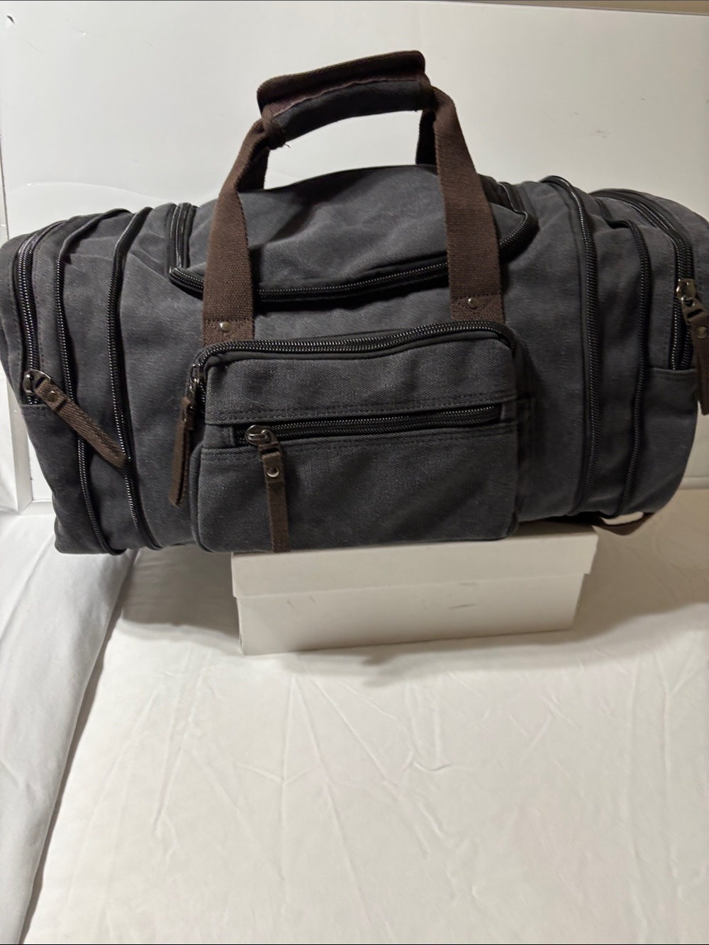 Canvas gray Duffel Bag - Versatile Travel & Gym Carry. NWOT